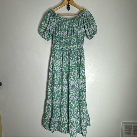 CJ Laing Happy too‎ Women’s midi dress green floral smocked waist tiered CP - Picture 1 of 5